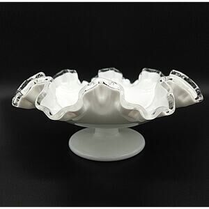 VTG FENTON Silver Crest Milk Glass Pedestal Compote Dish